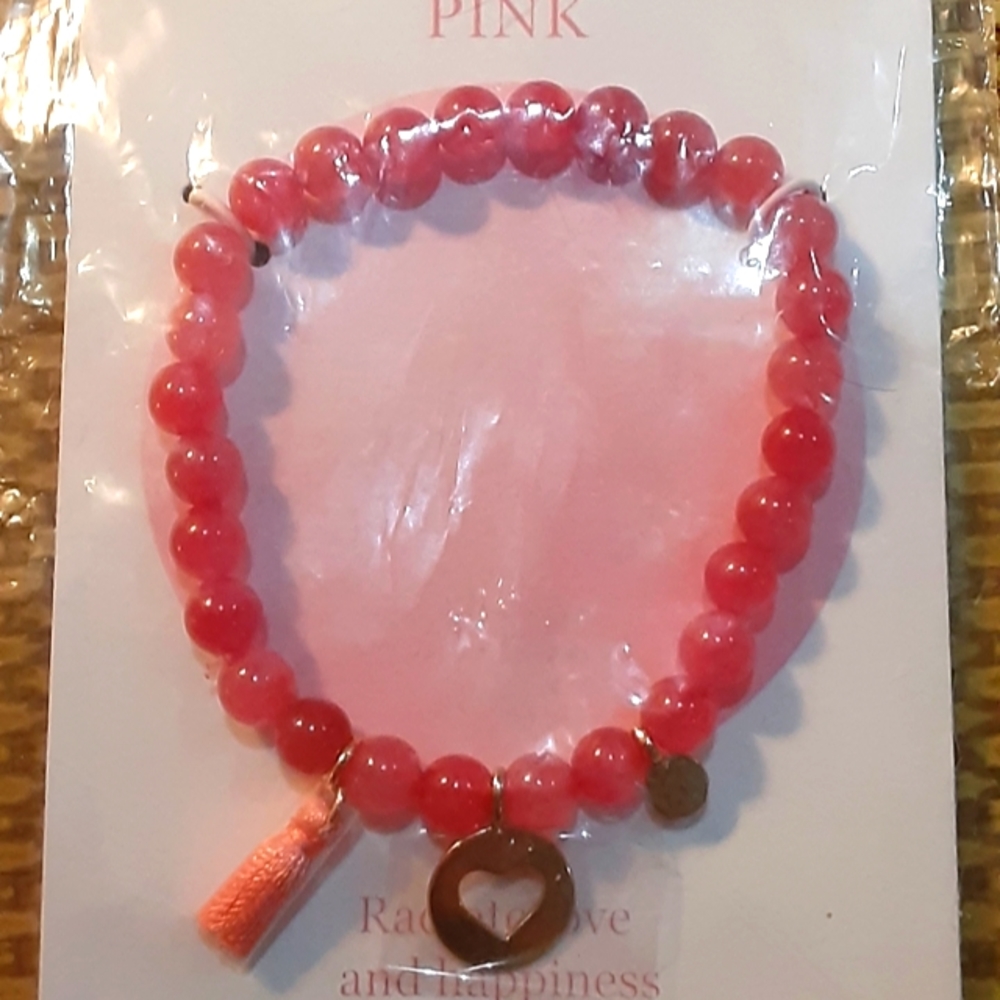 ♥️ Pink semi-precious beaded heart bracelet ❤️